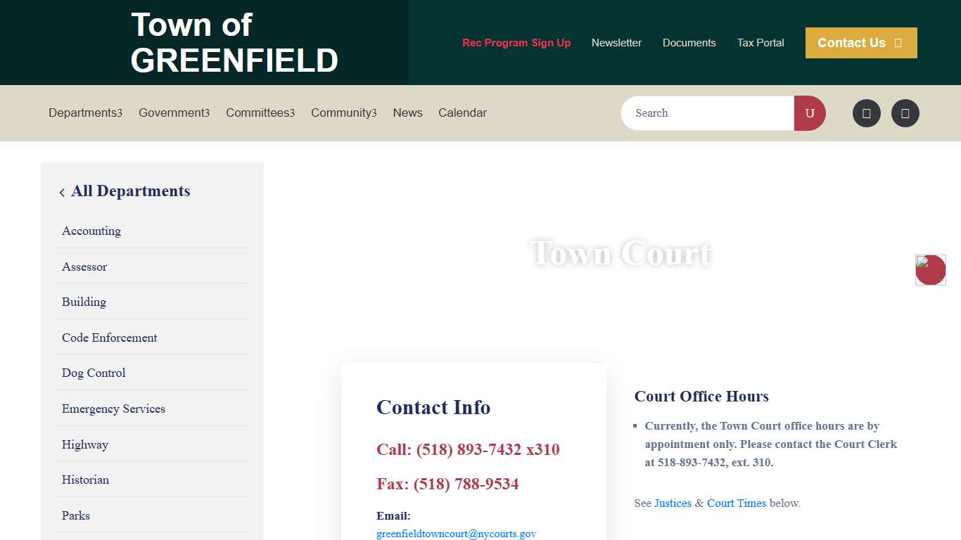 Town Court| Town of Greenfield