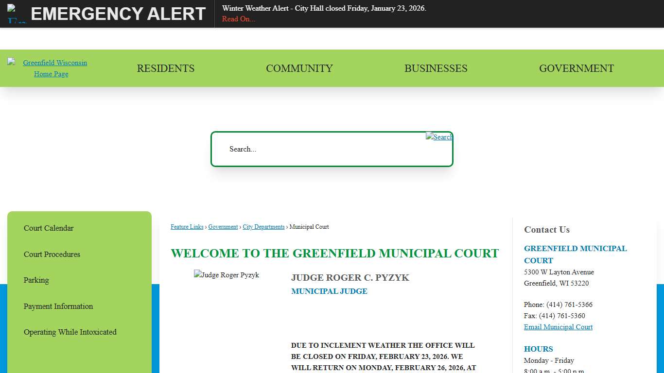 Welcome to The Greenfield Municipal Court Greenfield, WI